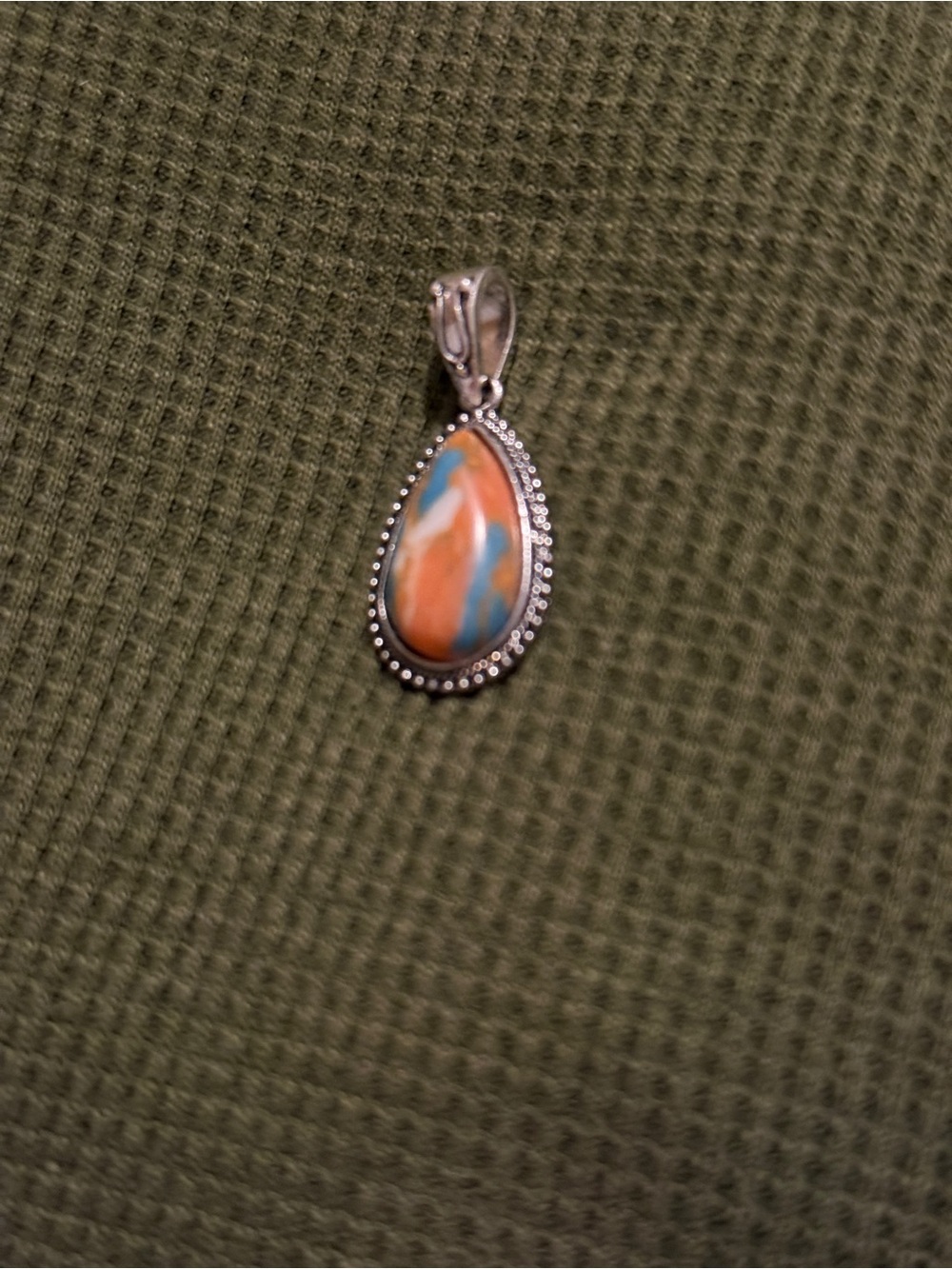Teardrop Orange and Blue Turquoise Stone Pendant - Women's Jewelry